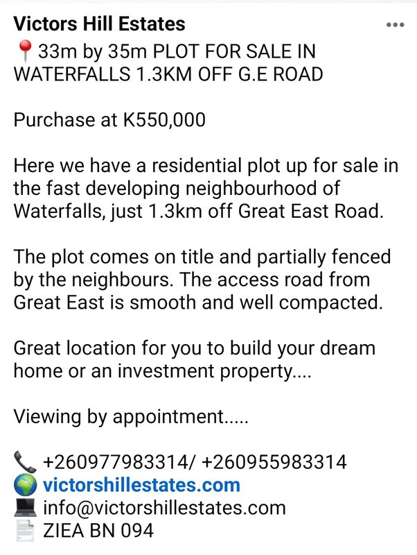 📍33m by 35m PLOT FOR SALE IN WATERFALLS 1.3KM OFF G.E ROAD