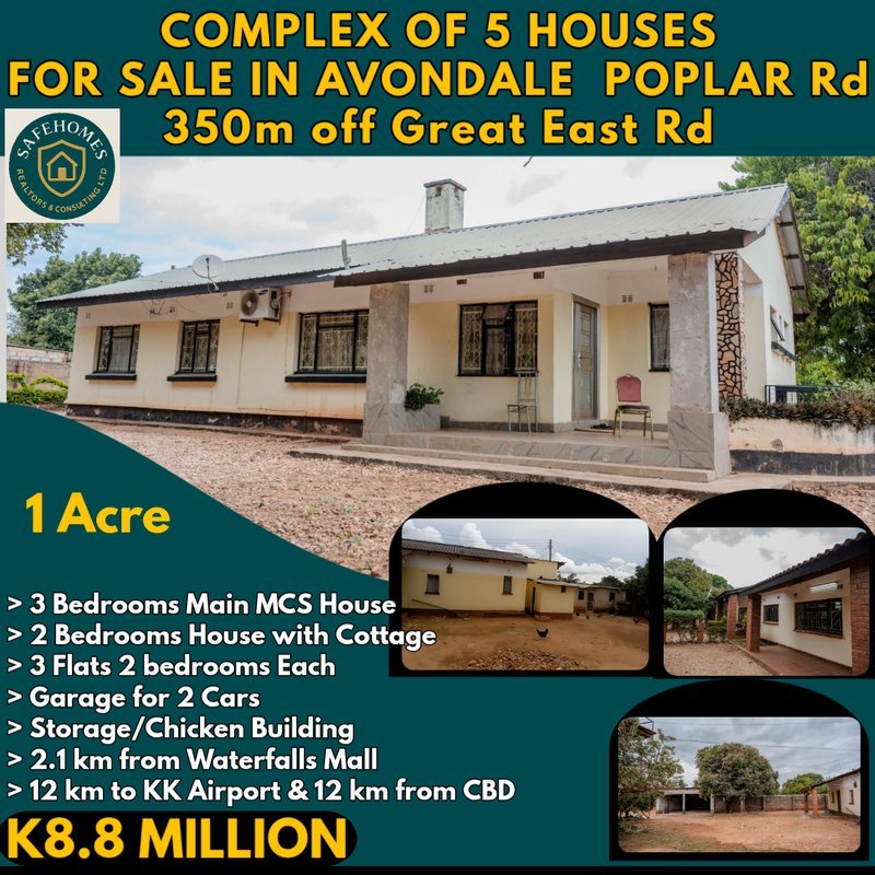 1 acre with a complex of 5 Houses for sale in Avondale along Poplar road just 350meters off Great East Road .